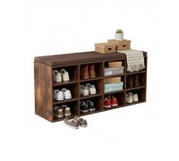 Relaxdays shoe bench with seat cushion & 12 compartments, hall, wardrobe, bedroom, shoe rack, shoe storage, dark brown