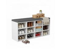 Relaxdays shoe bench with seat cushion & 12 compartments, hallway, wardrobe, bedroom, shoe rack, storage, white/grey