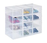 Relaxdays Shoe Boxes 12 Pack, Footwear Organiser, Stackable, Plug-in, up to Size 45, with Ventilation Slots, Transparent, 14.5 x 23 x 33.5 cm
