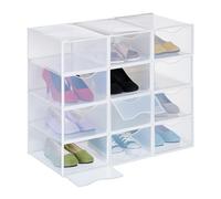 Relaxdays Shoe Boxes 12 Pack, Footwear Organiser, Stackable, Plug-in, up to Size 45, with Ventilation Slots, Transparent, 14 x 23 x 33.5 cm