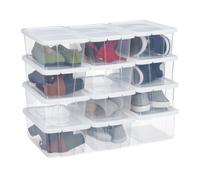 Relaxdays Set of 12, Plastic Shoe Boxes, Stackable, Transparent Storage Container with Lid, Organisation, HWD: 12.5 x 20 x 34.5 cm, White