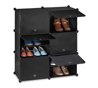 Relaxdays Shoe Cabinet, Storage with Doors, HxWxD: 95 x 85 x 31.5 cm, 12 Compartments, Plastic Shelving System, Black