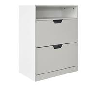Relaxdays Shoe Cabinet with Shelf, 102x80x24 cm, for 12 Pairs, 2 Flip Doors, Modern White Hallway Storage
