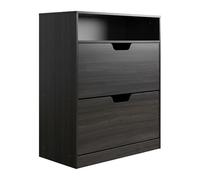 Relaxdays Shoe Cabinet with Storage, 102x80x24 cm, Holds 12 Pairs, Narrow, 2 Tilt Doors, Wood Effect Grey