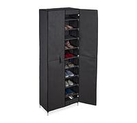 Relaxdays Shoe Cupboard, 30 Pairs of Footwear, Magnetic Doors, Plug-in System, Fabric, 168 x 61 x 31.5 cm, Anthracite