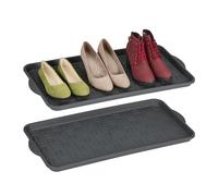 Relaxdays Shoe Drip Tray, Set of 2, Plastic, for 3 Pairs, Hallway Storage for Wet Boots, HxWxD: 3.5 x 74 x 36 cm, Grey