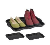 Relaxdays Shoe Drip Tray, Set of 3, Plastic, Hallway Storage for Muddy or Wet Boots & Trainers, 3 x 48 x 34 cm, Black