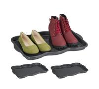 Relaxdays Shoe Drip Tray, Set of 3, Plastic, Hallway Storage for Muddy or Wet Boots & Trainers, 3 x 48 x 34 cm, Grey