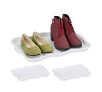 Relaxdays Shoe Drip Tray, Set of 3, Plastic, Hallway Storage for Muddy or Wet Boots & Trainers, 3 x 48 x 34 cm, White