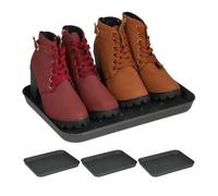 Relaxdays Set of 4 Shoe Tray, Hallway Storage for Muddy or Wet Boots, Wellies & Trainers, 3 x 27 x 35 cm, Plastic, Black