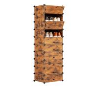 Relaxdays shoe rack, 10 compartments with flap, plug-in system, brown/black