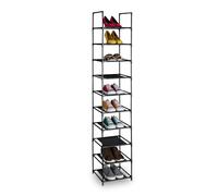 Relaxdays Shoe Rack, 10 Tiers, Narrow Metal Frame, Fabric Levels, Plug Together, Organise, Hallway Storage, Black/Grey, Fleece