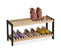 Relaxdays Shoe Rack, 2 Shelves, for 6 Pairs, 33 x 70 x 26 cm, Footwear Storage, Organiser, MDF, Bamboo, Black/Natural