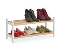 Relaxdays Shoe Rack, 2 Shelves, for 6 Pairs, Bamboo & Birch Wood, 33 x 70 x 26 cm, Footwear Storage, Natural/White