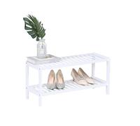 Relaxdays shoe rack, 2-tier, holds 6 pairs, HWD: 33.5 x 70 x 24.5 cm, shoe stand with grid shelves, bamboo, white
