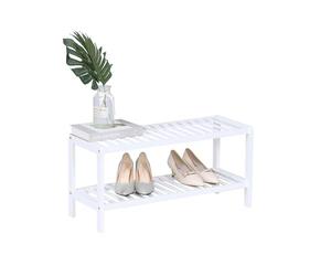 Relaxdays shoe rack, 2-tier, holds 6 pairs, HWD: 33.5 x 70 x 24.5 cm, shoe stand with grid shelves, bamboo, white