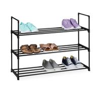 Relaxdays shoe rack, 3 tiers, plug-in system, H x W x D: 55x92x30 cm, metal & plastic, black