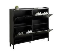 Relaxdays shoe rack, 4 compartments, 16 shoes, HWD: 90 x 100 x 19 cm, narrow cabinet with anti-tip protection, black