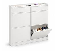 Relaxdays, shoe rack, 4 shoe compartments & 2 shelves, 95x19x98cm, white | with metal fittings, anti-tip device, wall-mounted