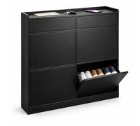 Relaxdays, shoe rack, 4 shoe compartments & 2 shelves, fibreboard, black | Anti-tip device for wall mounting, for hallways