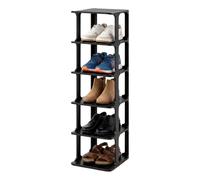 Relaxdays shoe rack, 6 tiers, HxWxD: 91 x 26.5 x 30.5 cm, black | stackable, expandable, plastic, shoe stand, space-saving, slim