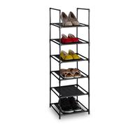 Relaxdays Shoe Rack, 6 Tiers, Narrow Metal Frame, Fabric Levels, Plug Together, Organise, Hallway Storage, Black/Grey, Fleece