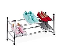 Relaxdays Shoe Rack, Extendable Storage, 2 Levels, Space for 10 Pairs, HxWxD 36 x 63-115 x 23cm, Metal & Plastic, Silver