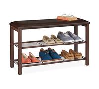 Relaxdays Shoe Rack for Sitting 2 Shelves H x W x D 6-8 Pairs Iron and PVC Brown 48 x 80 x 30 cm