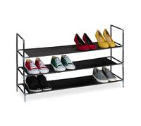 Relaxdays Shoe Rack, Metal Frame, Fabric Material Shelves, 3 Levels, HxWxD: 58 x 100 x 28 cm, 1m Wide, Black/Transparent, Fleece