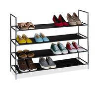 Relaxdays Shoe Rack, Metal Frame, Fabric Material Shelves, 4 Levels, HxWxD: 75 x 100 x 28 cm, 1m Wide, Black/Transparent, Fleece
