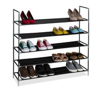 Relaxdays Shoe Rack, Metal Frame, Fabric Material Shelves, 5 Levels, HxWxD: 91 x 100 x 28 cm, 1m Wide, Black/Transparent, Fleece