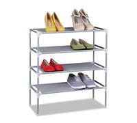 Relaxdays Rack, Organiser with 4 Levels, Stores 12 Pairs of Shoes, Fleece, Iron, HxWxD: 68 x 62 x 28, Grey, 68 x 62 x 28 cm