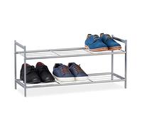 Relaxdays Shoe Rack SANDRA 2 Shelves, Metal Storage Unit, 33.5 x 69.5 x 26 cm, 6 Pairs of Shoes, Silver