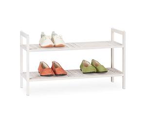 Relaxdays Shoe Rack, Stackable Footwear Storage with 2 Shelves, Walnut Wood, up to 6 Pairs, HWD: 41 x 69 x 27cm, White