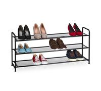 Relaxdays Shoe Rack, Storage for 12 Pairs, HxWxD: 48 x 100 x 25.5 cm, Metal Organiser, Narrow, 3 Shelves, Hallway, Black, Steel