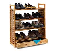 Relaxdays Shoe Rack Walnut with Drawer