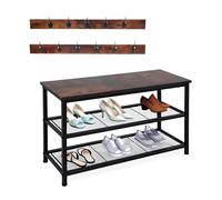 Relaxdays shoe rack with coat rack, shoe storage for 6 pairs, HWD: 45x80x30 cm, hooks, industrial style, black/brown