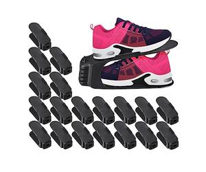Relaxdays Shoe Stacker, 20x Set, up to Size 39, Wardrobe & Closet Storage Solution, Organisation System, Plastic, Black, 12.5 x 10 x 25 cm
