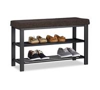 Relaxdays Shoe Storage Bench, Fabric Cover, Comfortable Seat Pad, 2 Tiers for Shoes, Metal, HWD: 50x81x32 cm, Brown