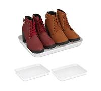 Relaxdays Shoe Trays, Set of 3, Hallway Storage for Muddy or Wet Boots, Wellies & Trainers, 35 x 27 cm, Plastic, White