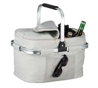 Relaxdays Shopping Basket, Foldable, Carrying Handle, HxWxD: 45 x 43 x 30.5 cm, Insulated, Picnic Cool Bag, Light Grey, Polyester