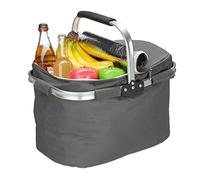 Relaxdays Shopping Basket with Cooling Function, Foldable, Lid, Handle, 27 Liters, Thermal, Polyester, Grey