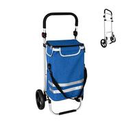 Relaxdays shopping trolley, 2 large wheels, insulated pocket, detachable bag, 45 l, up to 35 kg, foldable, blue