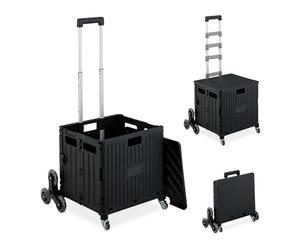 Relaxdays Shopping Trolley, Collapsible, Stair Climber, Cart with Wheels, Telescopic Handle, Capacity up to 35 kg, Black