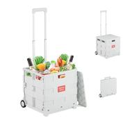 Relaxdays Shopping Trolley, Foldable, Wheels, Lid & Telescopic Handle, up to 35kg, Cart, Basket, White, 99 x 45.5 x 37 cm