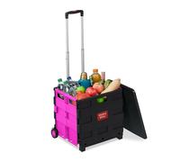 Relaxdays Shopping Trolley, Foldable, Up to 35 kg, 50 L, with Telescopic Handle, Transport Cart, 2 Wheels, Pink/Black, 99 x 45.5 x 37.5 cm