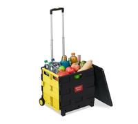 Relaxdays Shopping Trolley, Foldable, Up to 35 kg, 50 L, with Telescopic Handle, Transport Cart, 2 Wheels, Yellow/Black, 99 x 45.5 x 37.5 cm