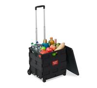Relaxdays Shopping Trolley, Foldable, Wheels, Lid & Telescopic Handle, up to 35kg, Roll Cart, Basket, Grey, Iron, 25 x 25.5 x 15.5 cm