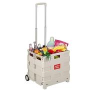 Relaxdays shopping trolley, foldable with wheels, telescopic handle, beige