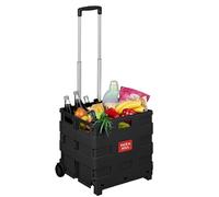 Relaxdays shopping trolley, foldable, with wheels, telescopic handle, black